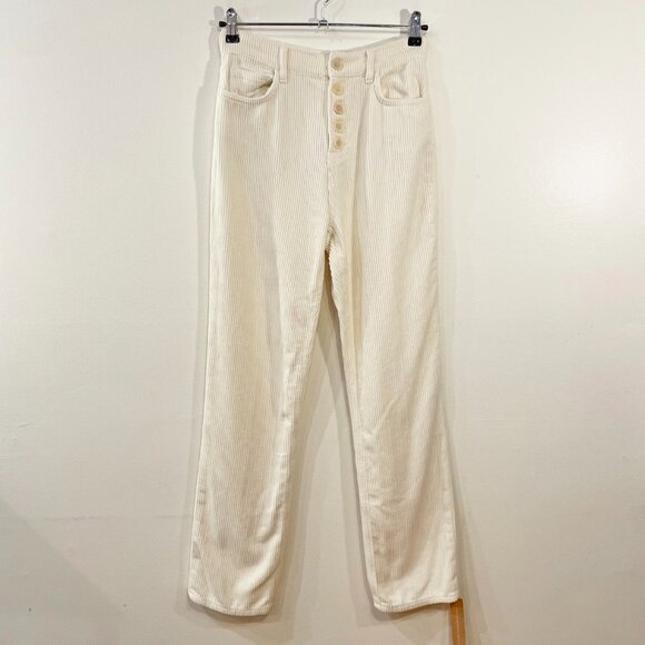New Reformation Cynthia Button Fly Corduroy Straight Leg Pants Cream 25 - Picture 3 of 8